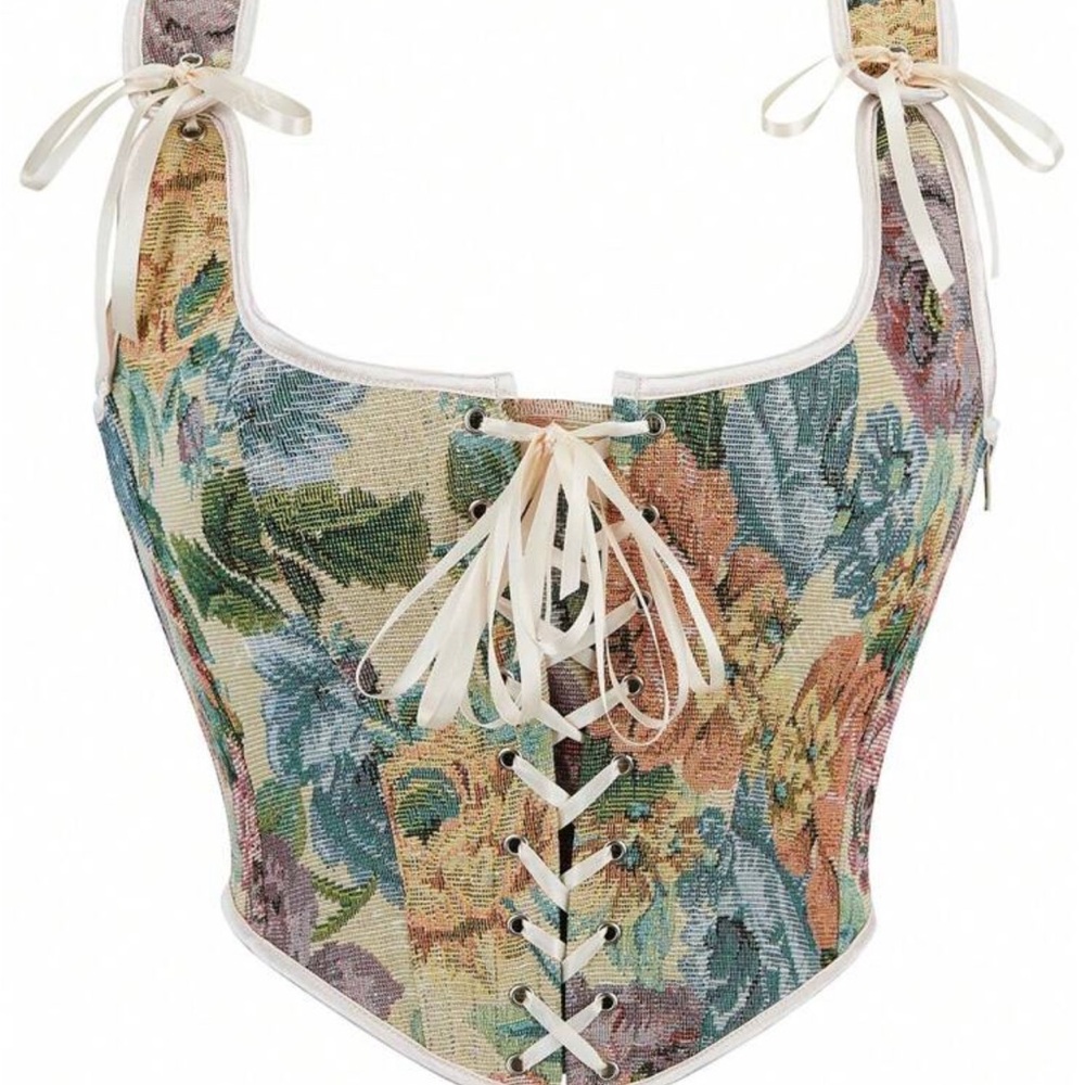 Floral Lace-Up Corset Top